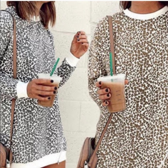 New Leopard Mini Sweater Dress w/ Side Zipper - Picture 5 of 14